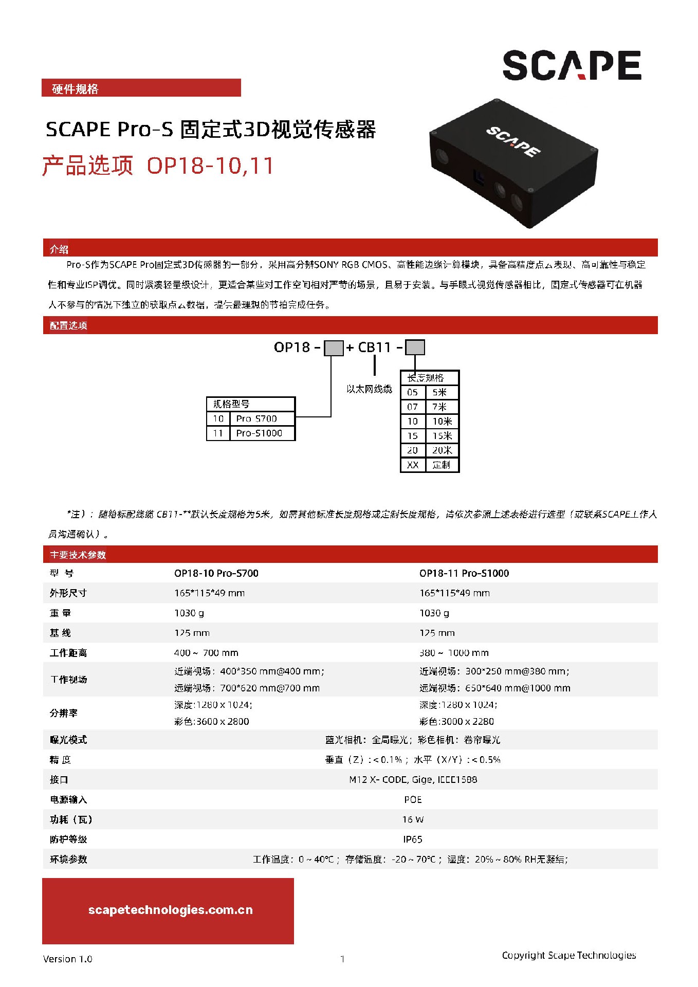 OP18-10,11 SCAPE Pro-S固定式3D视觉传感器